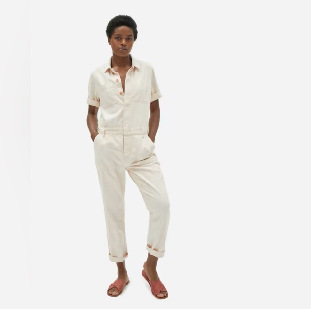Everlane The Super-Soft Coverall Organic Cotton Women's Cream Jumpsuit Size 10